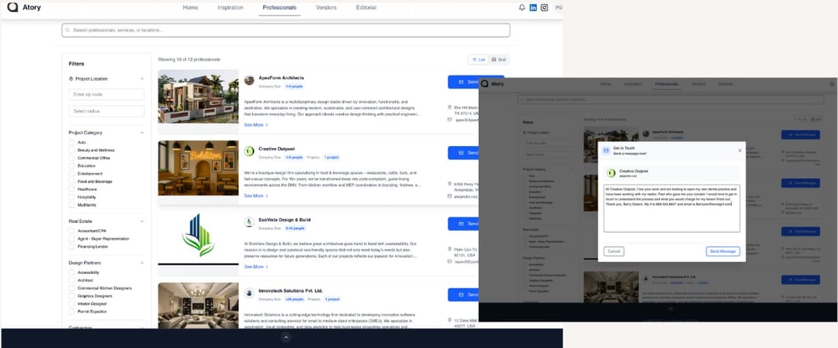Professional directory listing